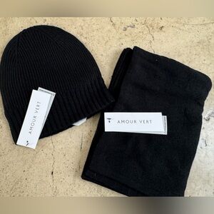 NWT Amour Vert Cashmere Colby Hat & Jolie Scarf, Color Licorice